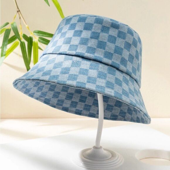 Denim Checkered Pattern Bucket Hat - Picture 2 of 3